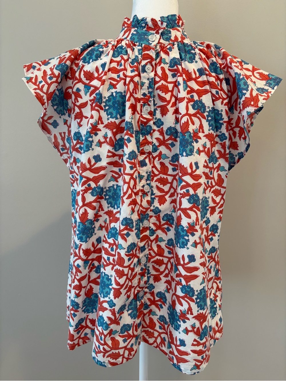 Victoria Dunn Lined Sleeveless Top Womens Small Coral/Blue/White